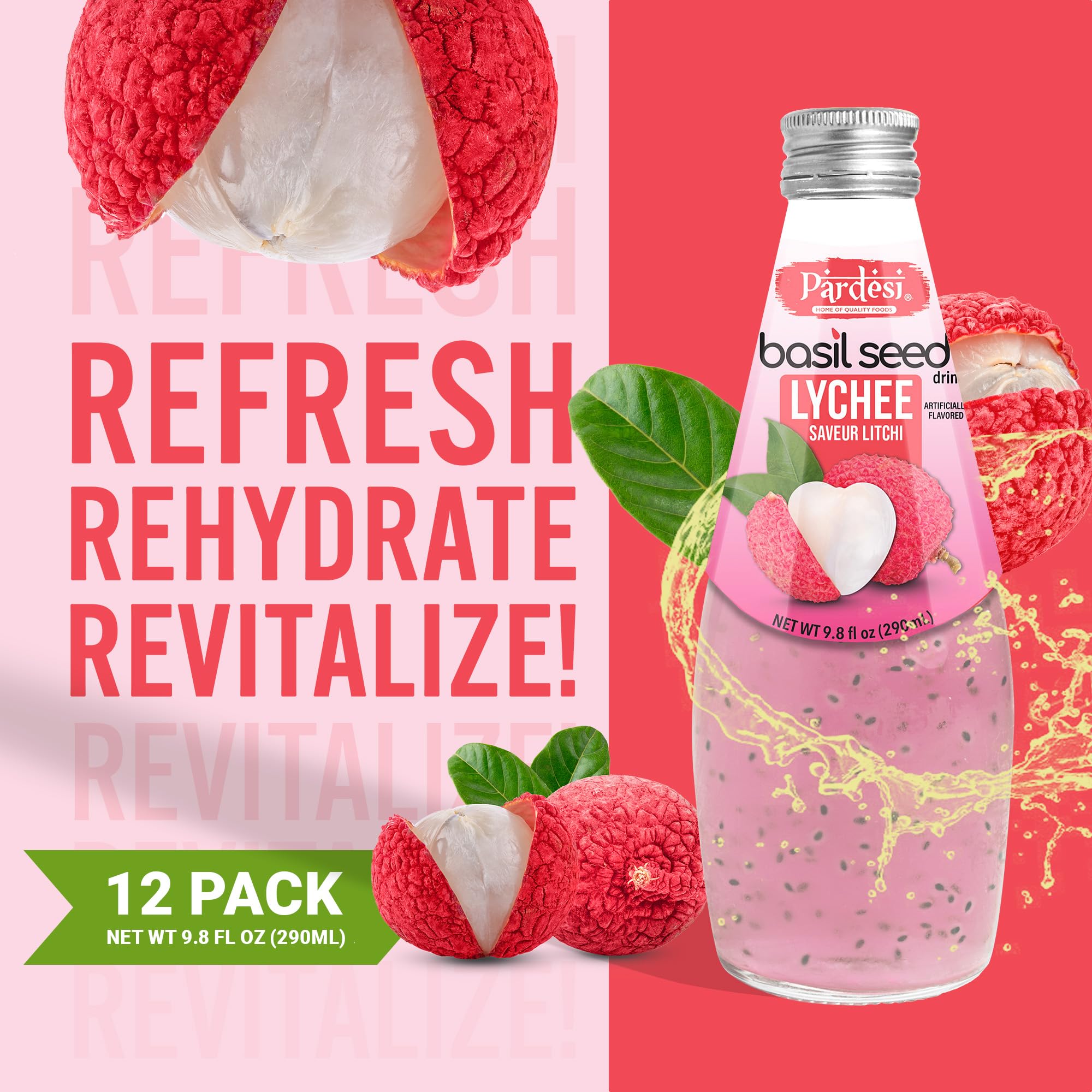 Amazon.com : Pardesi Basil Seed Drink Lychee Flavor 290ml 9.8 Fl